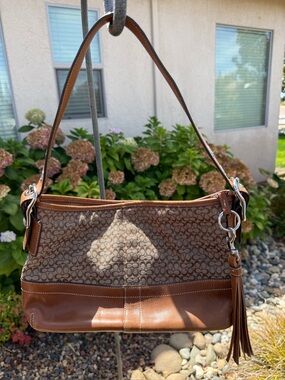 Coach Brown Signature Canvas and Leather Shoulder Bag NWOT
